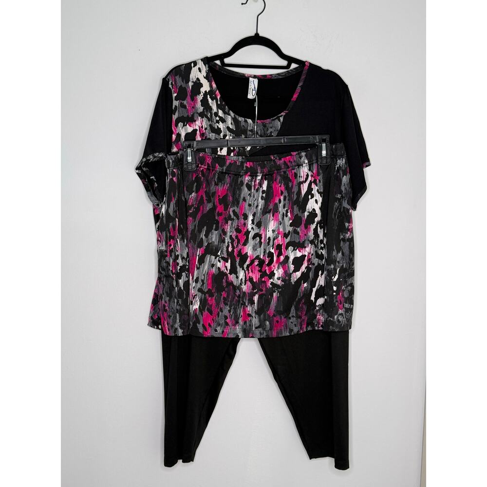 Ad In Tennis Set T shirt Skort Capri Pant Black Pink Pockets One Size Plus Size